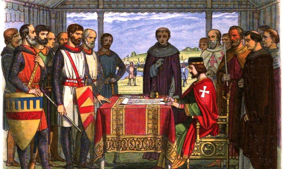 1215 年、イングランド王が大憲章に署名