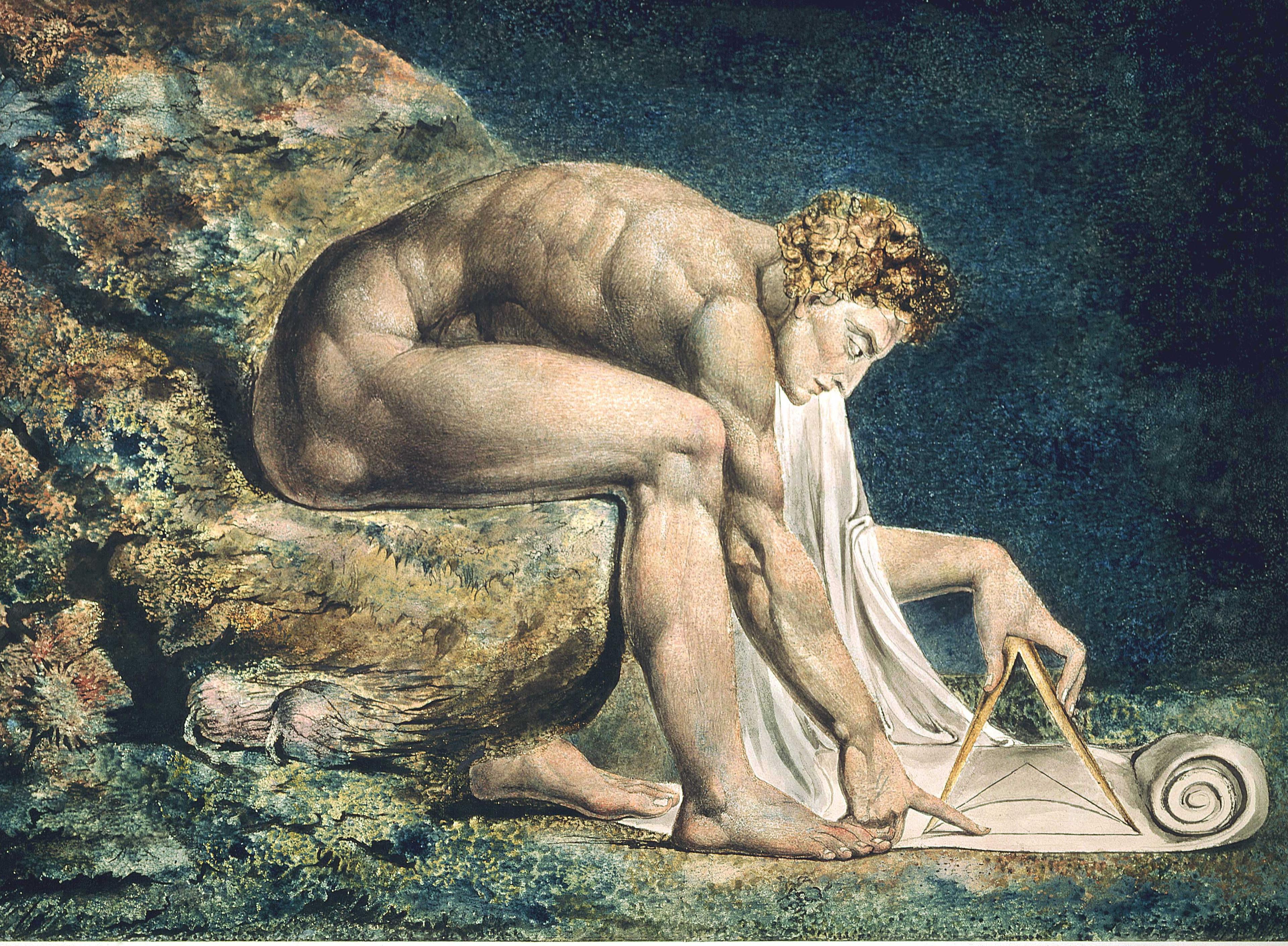 William Blake's Newton (1795), colour print with pen & ink and watercolour.