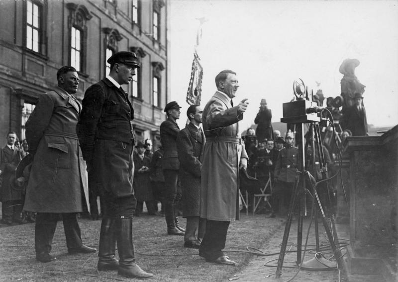 Adolf Hitler giving a speech during his election campaign