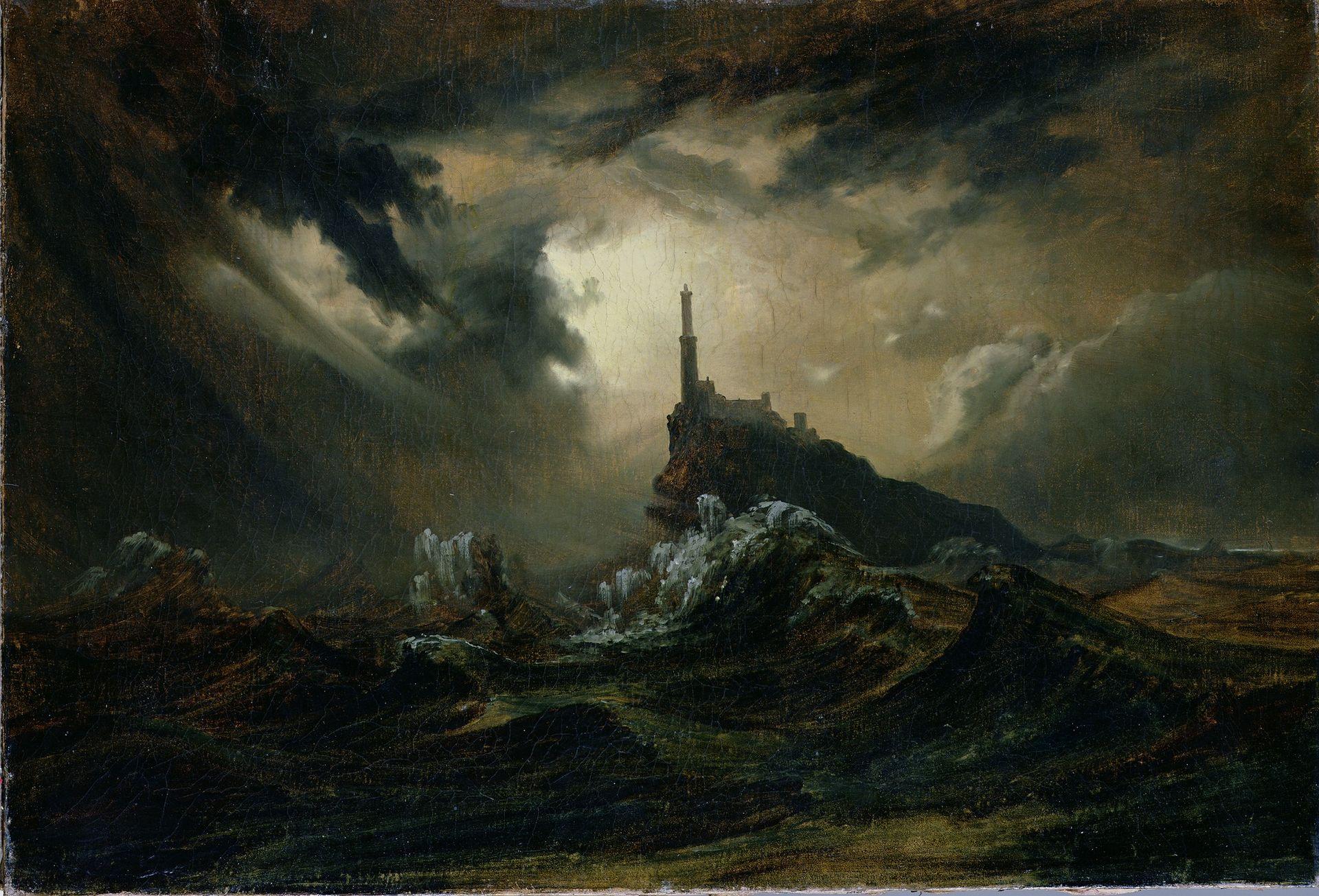 Carl Blechen - Stormy Sea with Lighthouse